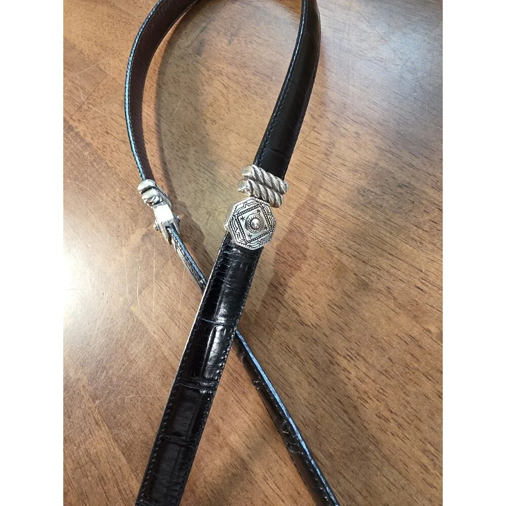 Brighton Reversible Croc Embossed Leather Western Belt Silver M Black Brown